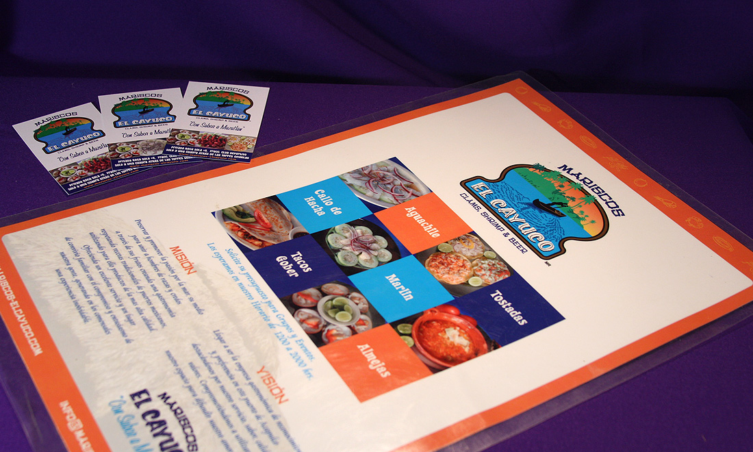 El Cayuco Menu - branded print design